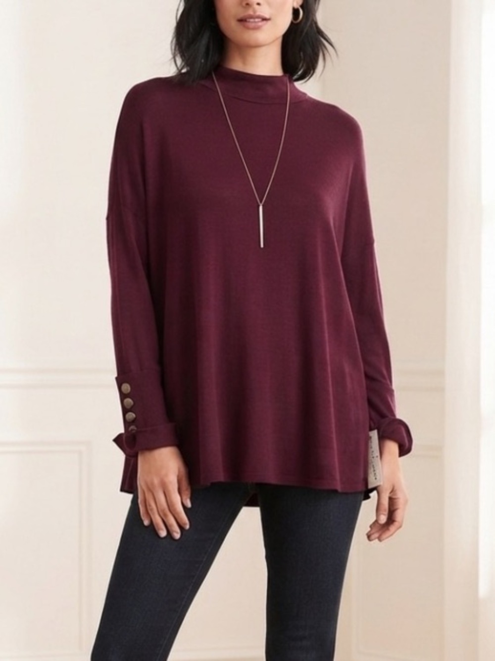 French Laundry Burgundy Mock Neck Tunic Top M NWT
